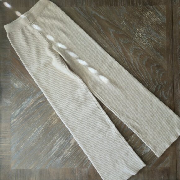 White Fox Ribbed Knit Lounge Pants XS Beige Cream Cozy Soft Stretch - Picture 1 of 7